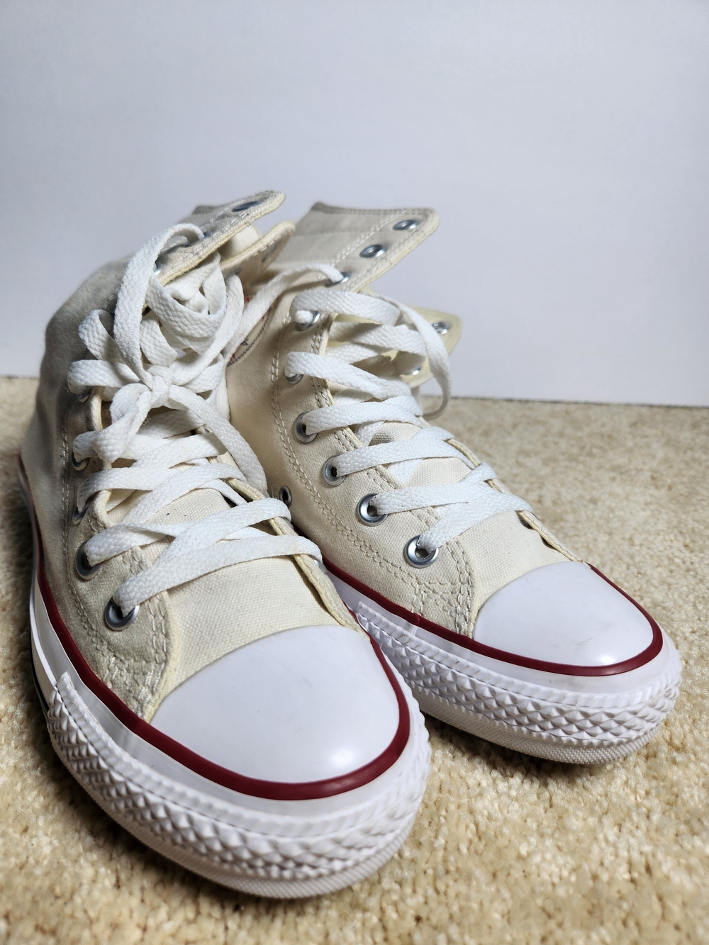 Converse Chuck Taylor All Star High Top Sneakers - Cream with Red Trim